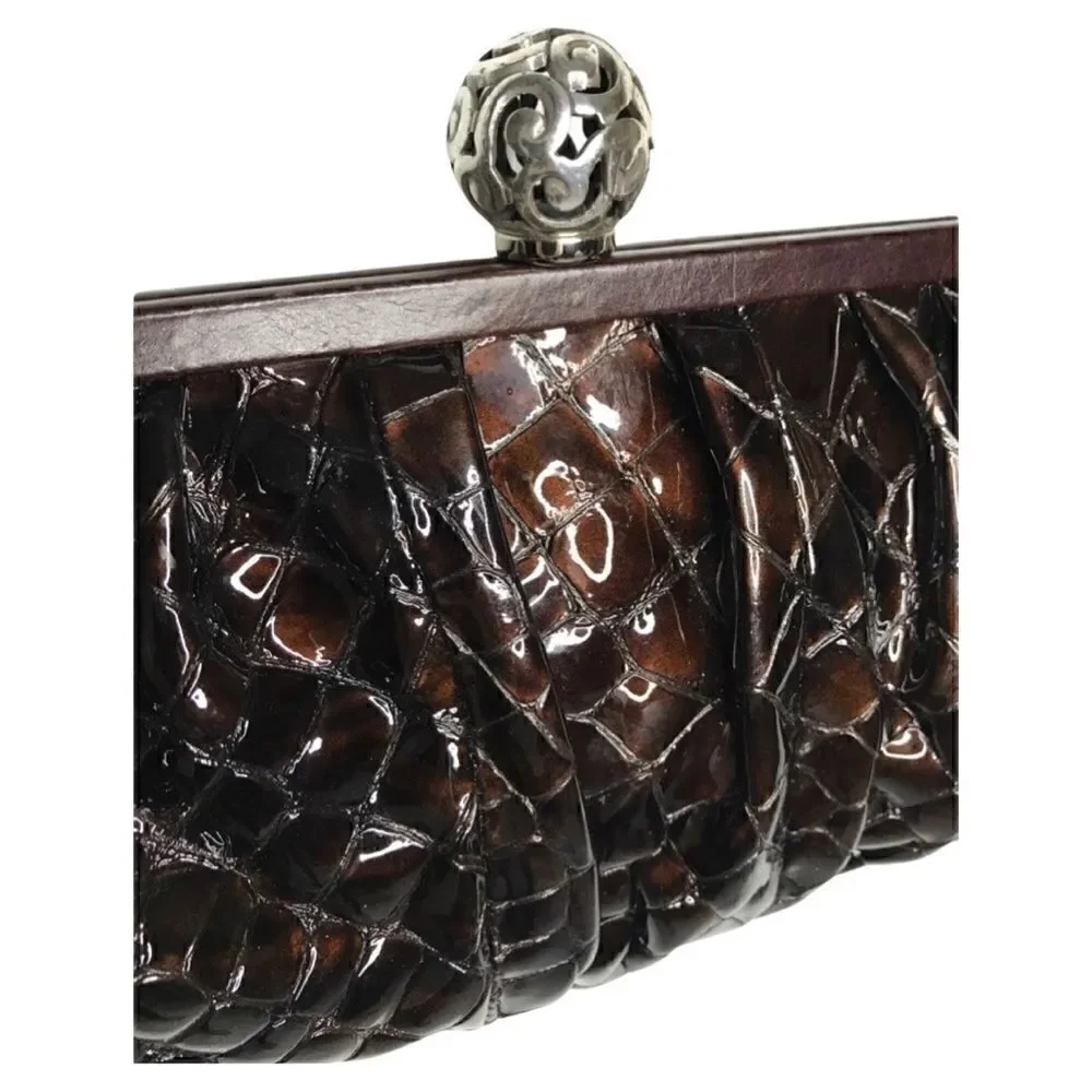 Brighton Handbag / Clutch Chain Strap Brown Patent Leather with Leather Trim